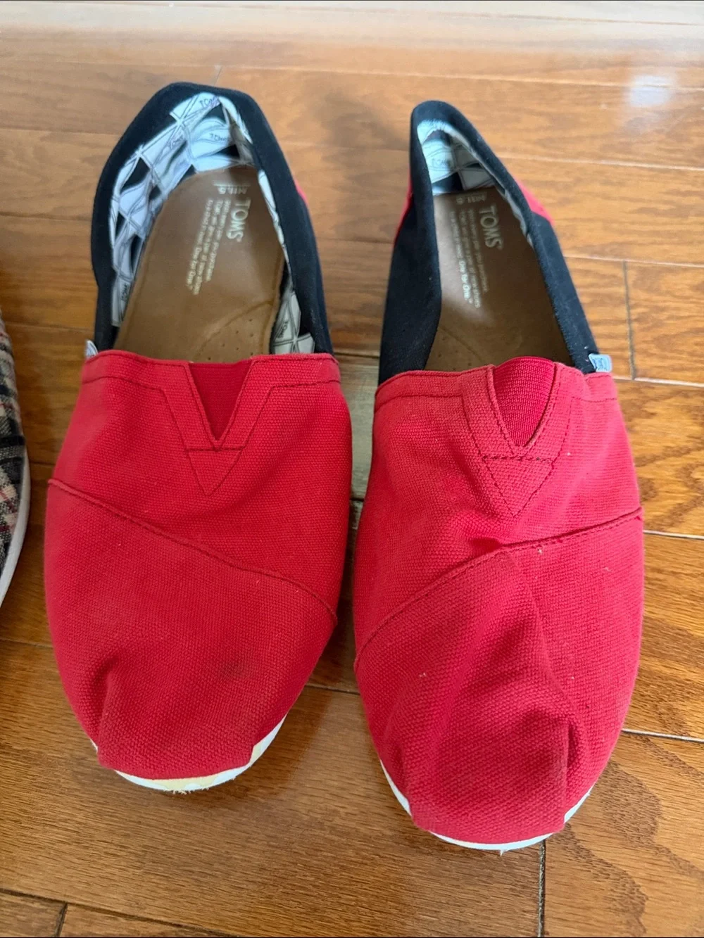 Men’s TOMS Slip-On Shoe Bundle Lot Size 11.5 Plaid Red Black Casual Canvas